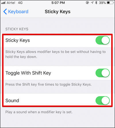 Customize Sticky Keys for Bluetooth Keyboard on iPhone