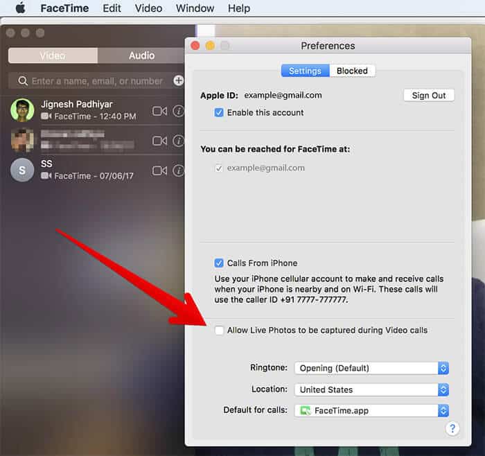 Disable FaceTime from Taking Live Photos on Mac in macOS High Sierra