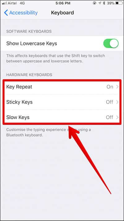 Hardware Keyboard Options in iPhone Settings