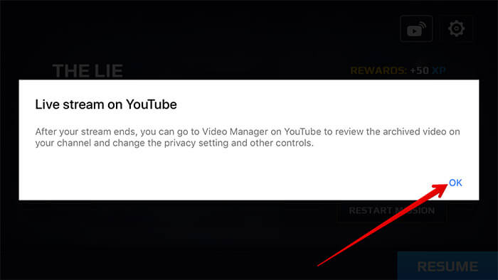 Start Game Live Stream on YouTube on iPhone