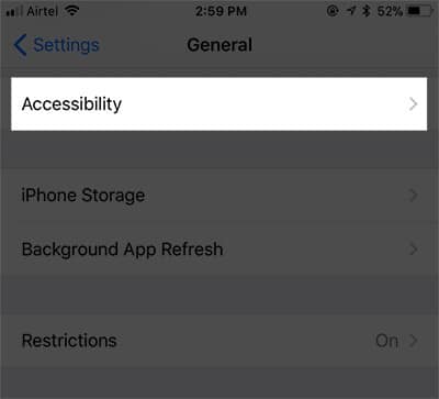 Tap on Accessibility in iPhone Settings