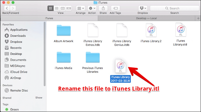 Rename Moved File to iTunes Library.itl on Mac