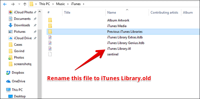 Rename iTunes Library.itl on Windows PC