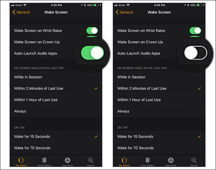 Stop music apps from launching automatically on apple watch using watch app from iphone