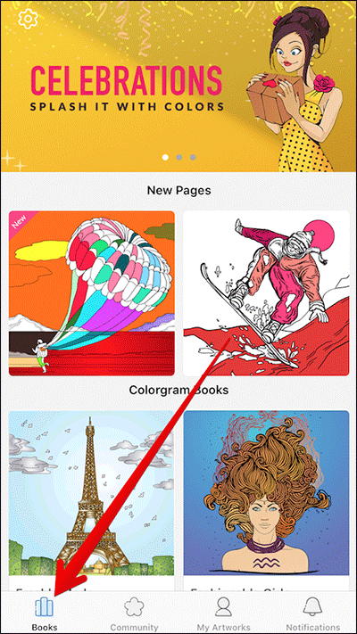 Tap on Books Tab in Colorgram iPhone App