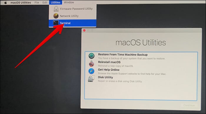 Click on Terminal in Utility Menu on Mac