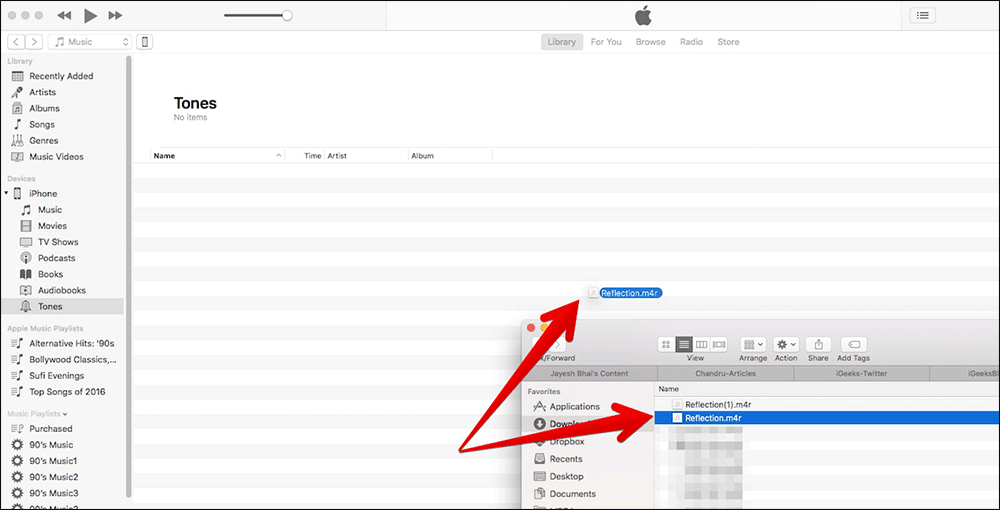Drag and Drop Reflection Ringtone to iTunes