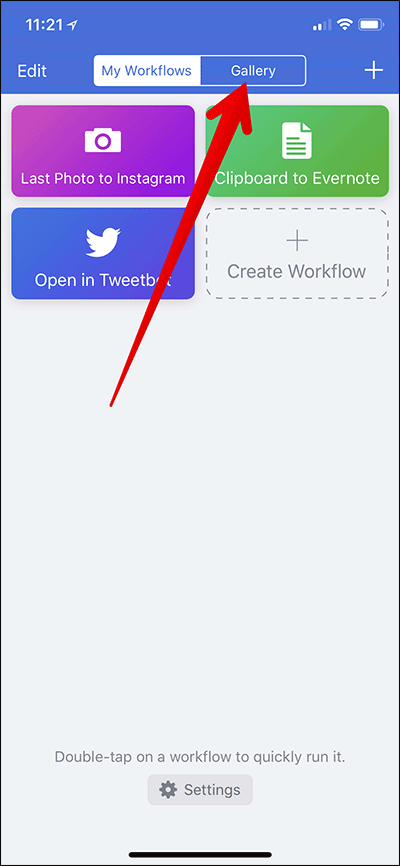 Tap on Gallery in Workflow iPhone App