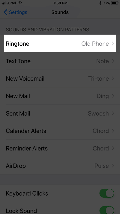 Tap on Ringtone in iPhone Settings