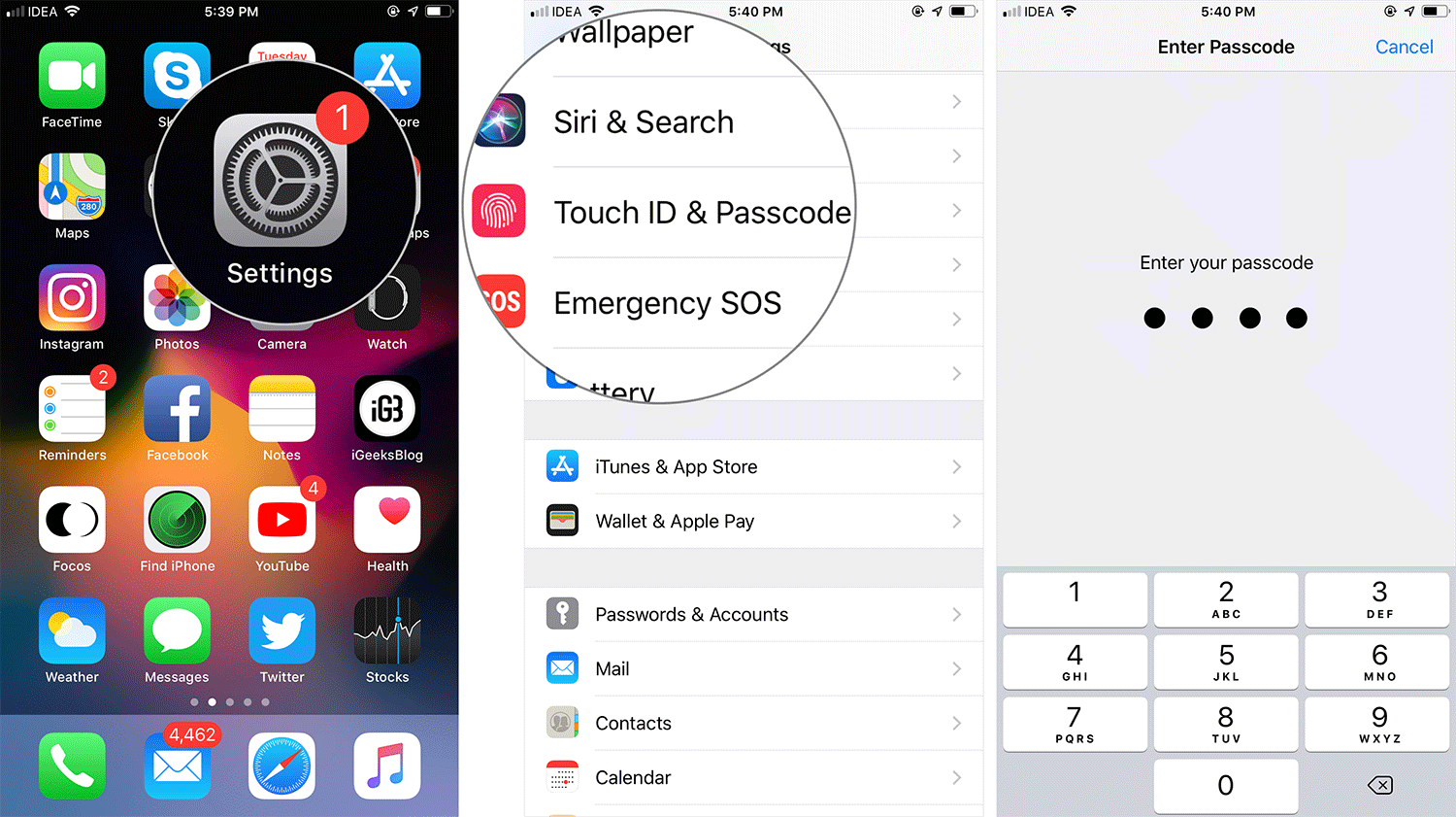 Tap on Settings then Touch ID and Passcode on iPhone or iPad
