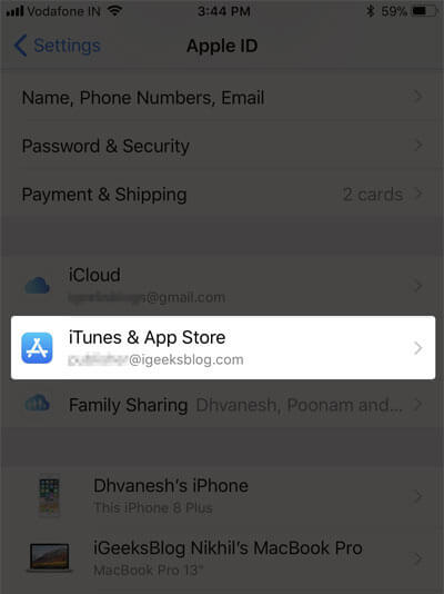 Tap on itunes app store in ios 11 Tap on iTunes & App Store in iOS 11