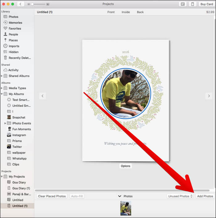 Add Images to A Card In Photos App on Mac