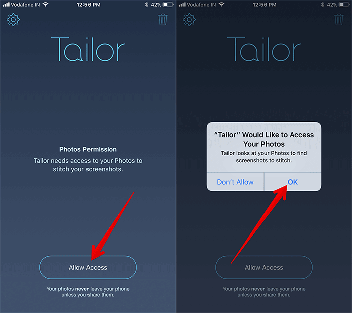 Allow Photo Access to Tailor App on iPhone and iPad