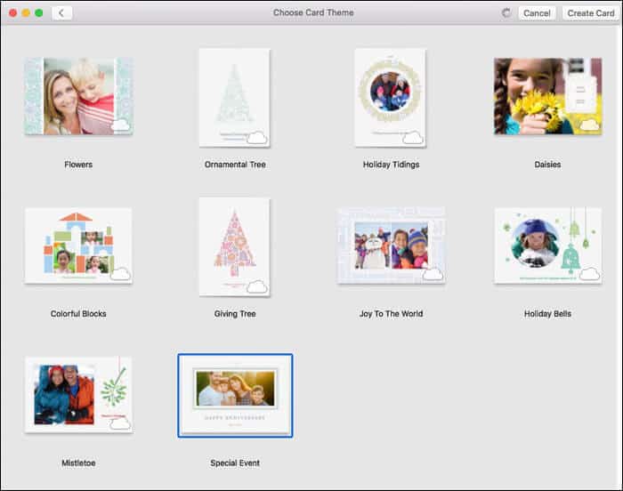 Choose the Card themes in Mac Photos App