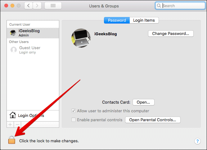 Click on Lock Icon in Mac System Preferences