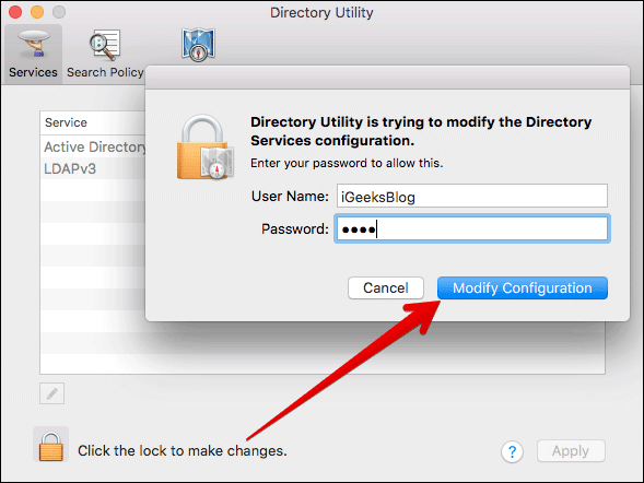Click on Modify Configuration on Mac