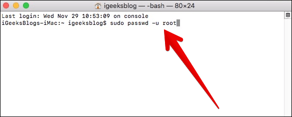 Enter Command to Enable Root User on Mac