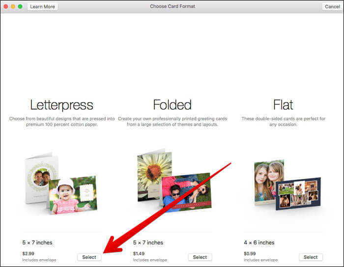 Select Card Format in Photos App on Mac