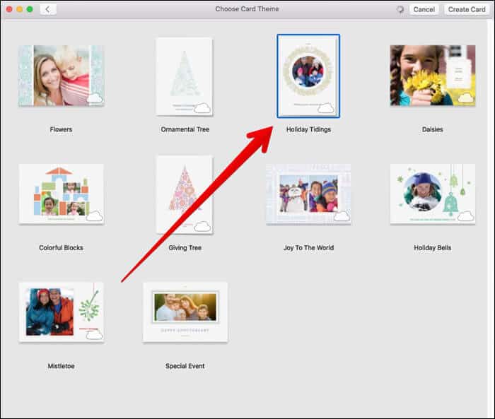 Select Card Theme Format in Photos App on Mac