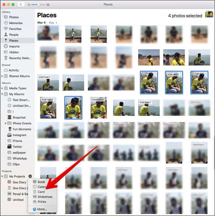 Select Card Under My Projects in MacPhotos App
