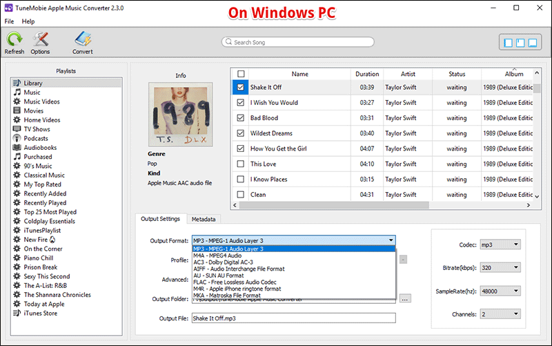 Select Songs in TuneMobie on Windows PC