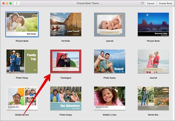 Select Theme for Photo Book on Mac