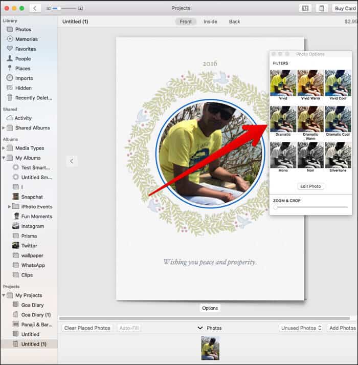 Select the filters in Photos App on Mac