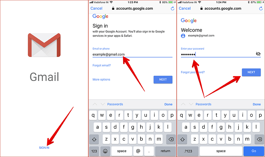 Singin to Gmail App on iPhone or iPad