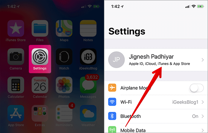 Tap on settings then apple id banner on iphone Tap on Settings then Apple ID Banner on iPhone