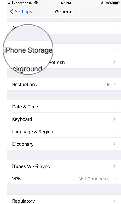 Tap on iPhone or iPad Storage