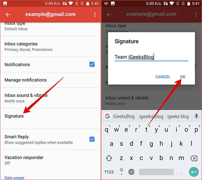 Add Gmail Signature on Android Device