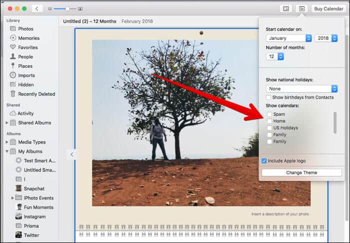Choose a calendar on Mac Photos App