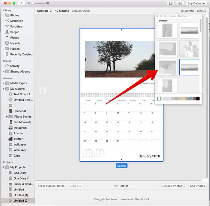 Choose a preferred template on Mac Photos App