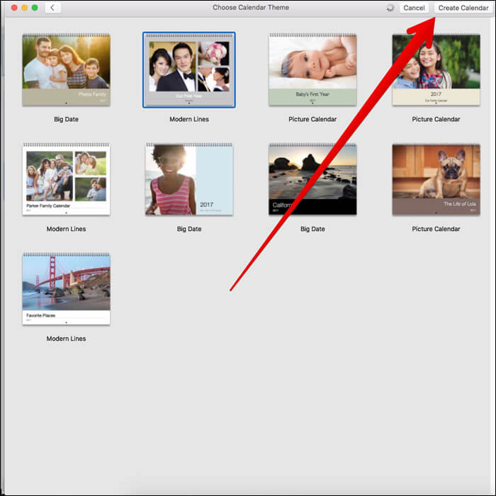Click Create Calendar on Mac Photos App