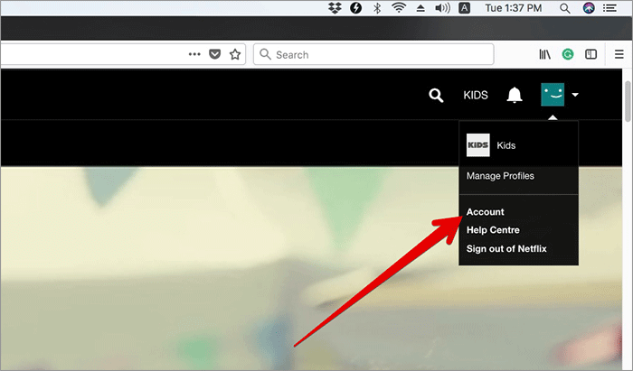 Click on Account in Netflix on Web