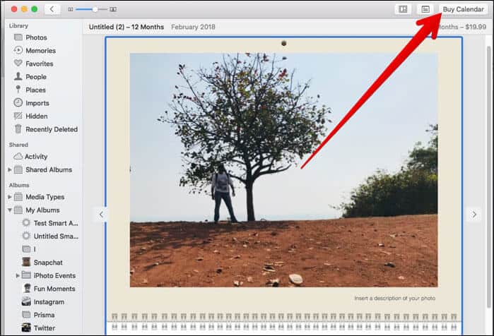 Click on Buy Calendar on Mac Photos App