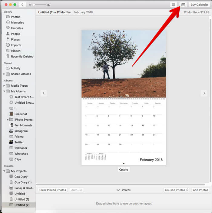 Click on Calendar settings button on Mac Photos App
