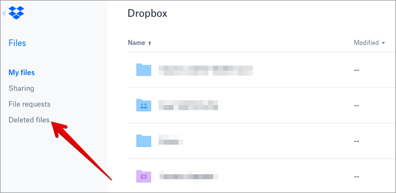 Click on Deleted Files in DropBox