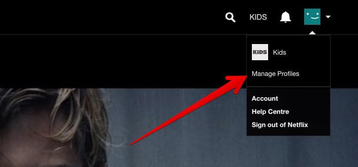 Click on Manage Profile in Netflix on Mac or PC