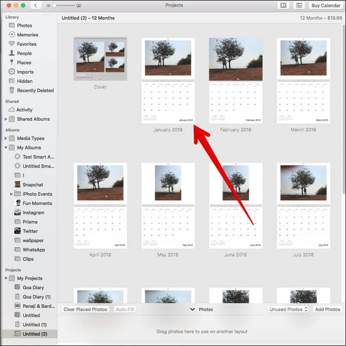 Click on Month to Edit Calendar in Photos on Mac