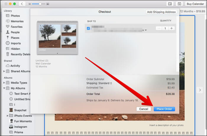 Click on Place Order on Mac Photos App