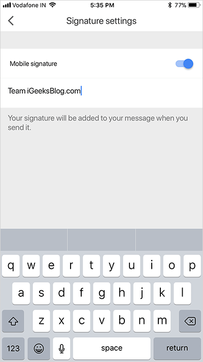 Create Gmail Signature on iPhone
