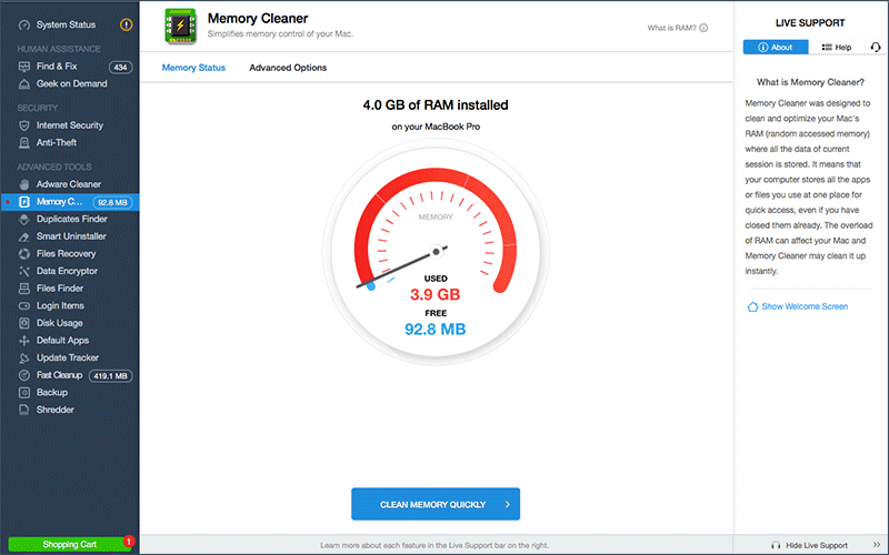 MacKeeper RAM Cleaning Tool