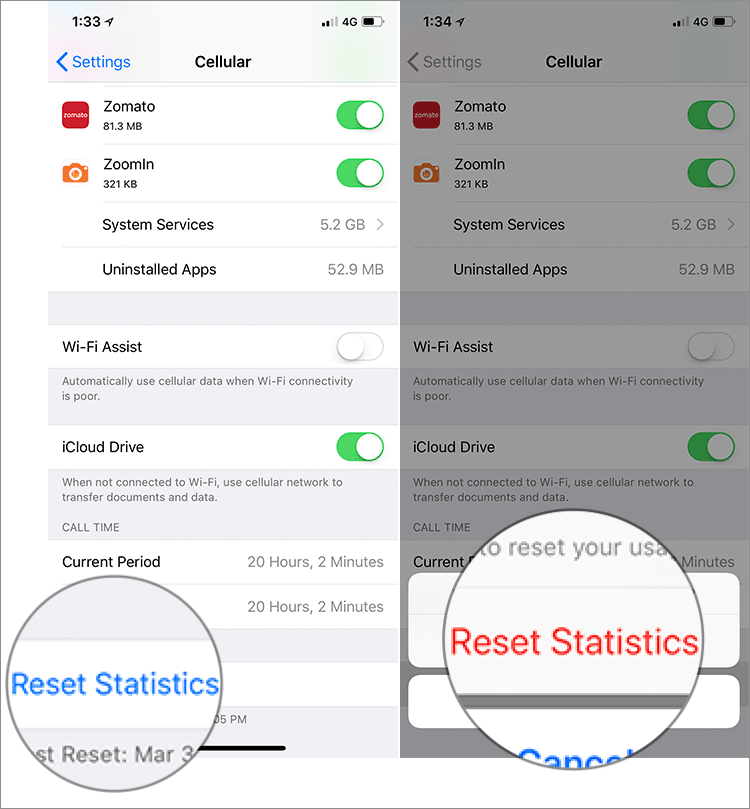 Reset Cellular Data Statistics on iPhone or iPad