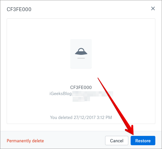 Restore Deleted Files in DropBox