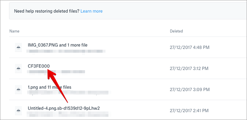 Select File You Want to Restore in DropBox
