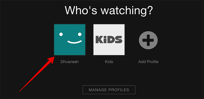 Select Profile in Netflix on Web