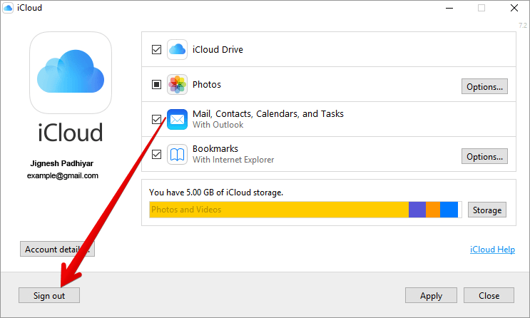 Sign Out from iCloud for Windows