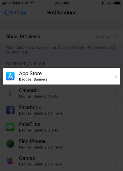 Tap on App Store in Settings on iPhone