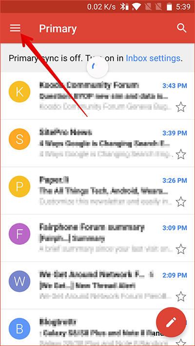 Tap on Menu in Gmail On Android Phone